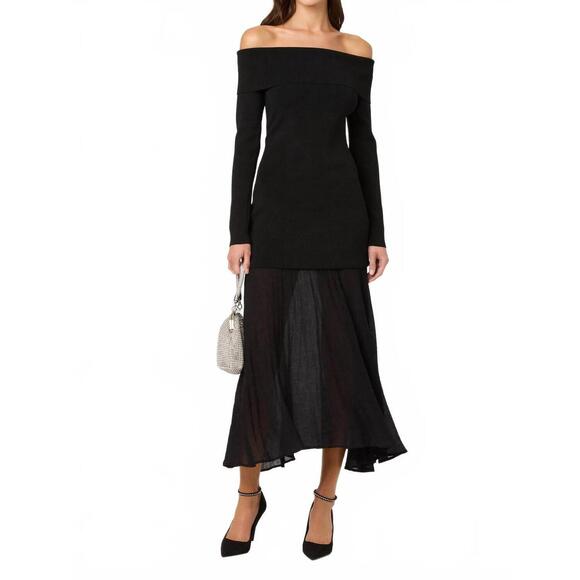 NEW ASTR lidia mixed media maxi dress in black